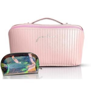 Women Travel Makeup Bag Pink Large Cosmetic Organizer With Compartments Bag NEW